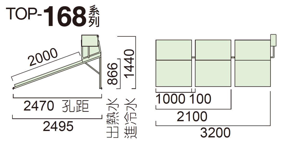 三久太陽能熱水器TOP-168系列安裝尺寸圖